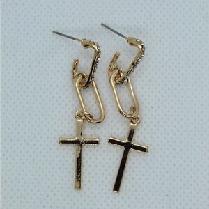 Gold Cross Dangle Earrings